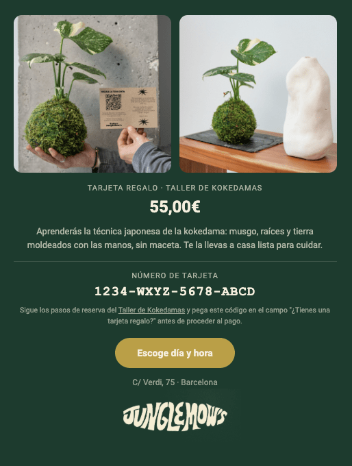 ejemplo tarjeta regalo taller de kokedamas